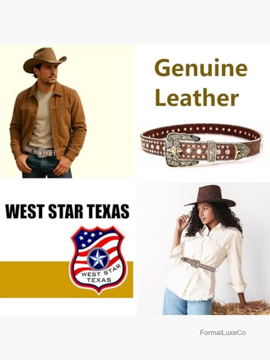 Genuine Leather Rhinestone Belt - Western Style with Sparkling Crystal Studs
